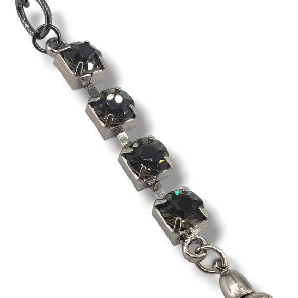 Chico's Gunmetal Gray Chain Faux Pearl Smoke Rhinestone Satellite Bead Necklace - Picture 3 of 8